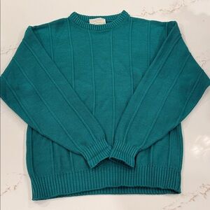 Vintage Lord Jeff Green Ribbed Knit Sweater Made USA 100% Cotton